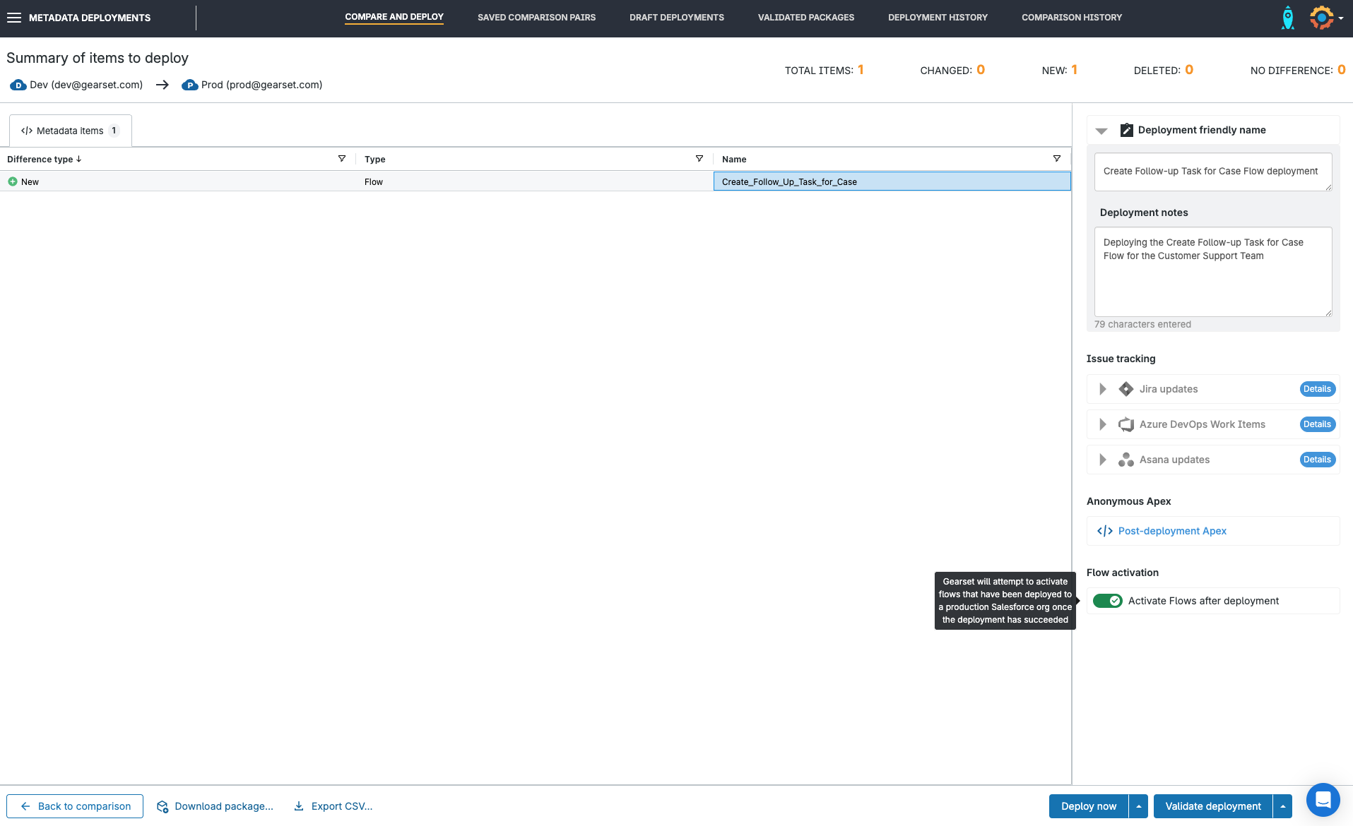 Naming the deployment before releasing changes