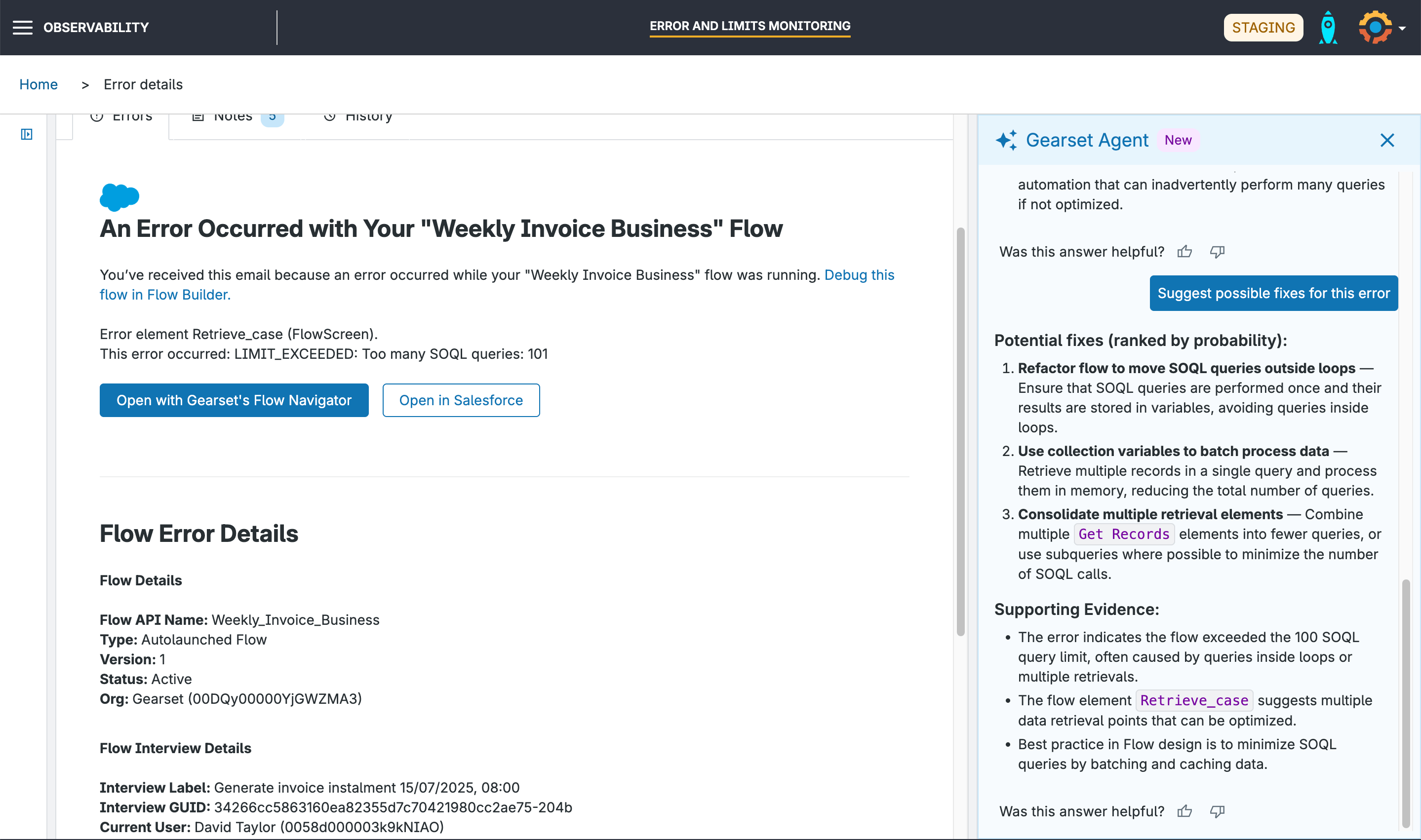 The Gearset Agent outlining the fixes of a Flow error.