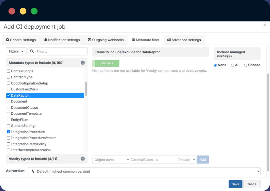 Screenshot of a Gearset CI job for Vlocity